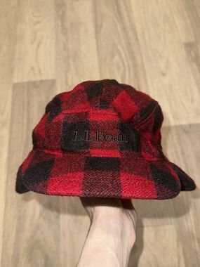 LL Bean Red Buffalo Plaid Wool Guide Flap Hat With PrimaLoft Insulated Size S
